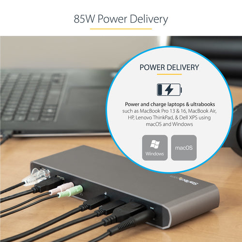 Thunderbolt 3 Dock Dual Monitor 4K 60Hz 85W PD 3x USB Gigabit Ethernet