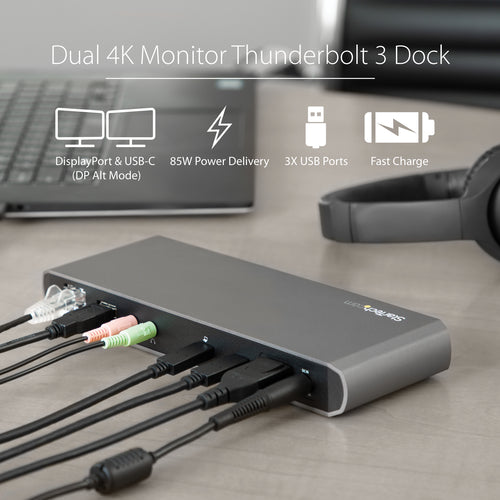 Thunderbolt 3 Dock Dual Monitor 4K 60Hz 85W PD 3x USB Gigabit Ethernet
