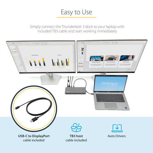 Thunderbolt 3 Dock Dual Monitor 4K 60Hz 85W PD 3x USB Gigabit Ethernet