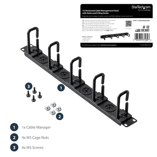 Cable Management Panel StarTech.com CABLMANAGERH 1U D-Ring Hooks EIA/ECA-310-E