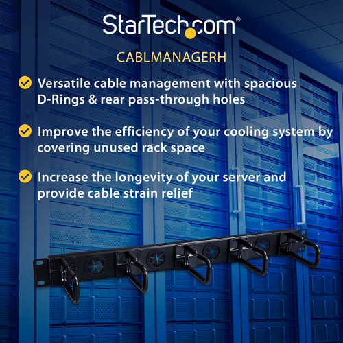 Cable Management Panel StarTech.com CABLMANAGERH 1U D-Ring Hooks EIA/ECA-310-E