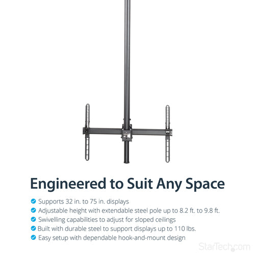 StarTech.com FPCEILPTBLP Full-Motion Ceiling Mount for 32”-75” Displays - Adjustable VESA Bracket