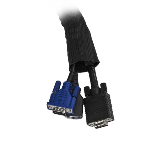 Cable Organizer Sleeve 6.5ft Flexible Coiled Black Polyester Durable