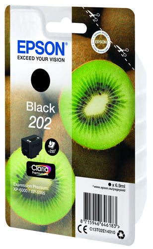 Ink Cartridge Epson Kiwi 202 Black Claria Pigment-based 250 Pages - C13T02E14010