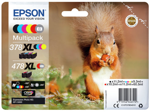 Ink Cartridge Epson Squirrel 478XL High Yield Claria Photo HD 6-Color Multipack - C13T379D4010