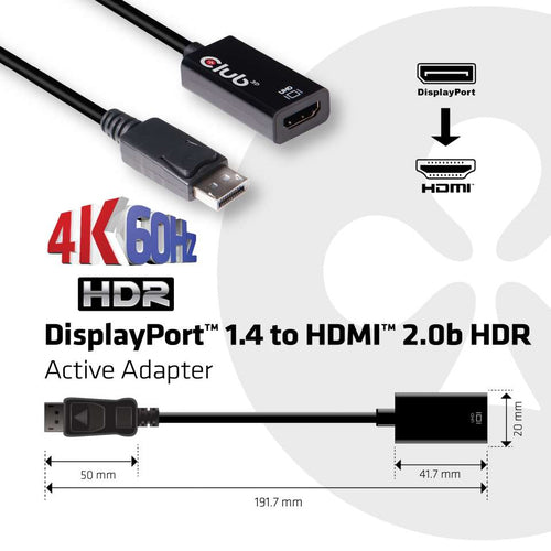 DisplayPort to HDMI Adapter Club3D Active 4K HDR Black