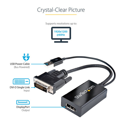 DVI to DisplayPort Adapter 1920x1200 StarTech 0.254m
