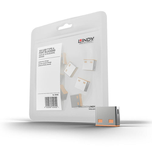 USB Port Blocker Pack of 10 - Lindy Type-A Orange ABS
