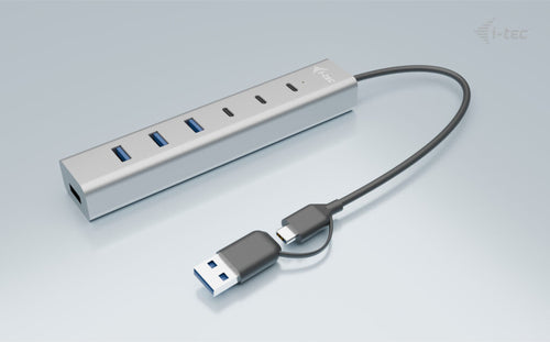USB-C Metal Hub 7-Port i-tec Charging Hub 3x USB-C 4x USB-A 15W