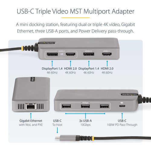 Laptop Dock StarTech.com 117B-USBC-MULTIPORT Dual 4K 60Hz HDMI USB-C 3-Port Hub - 117B-USBC-MULTIPORT