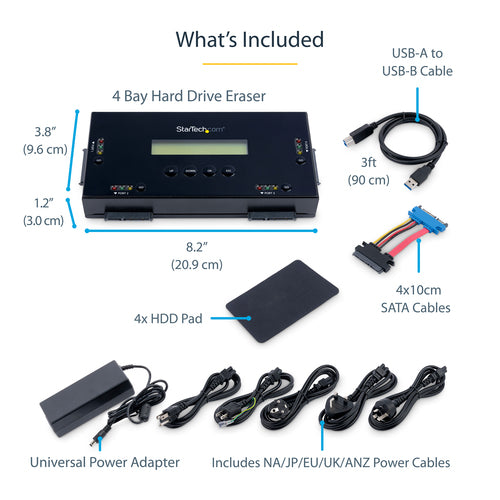 StarTech.com SATERASER4 4 Bay SSD/HDD Hard Drive Eraser - Secure Erase, NIST/DOD Compliant, External Disk Sanitizer