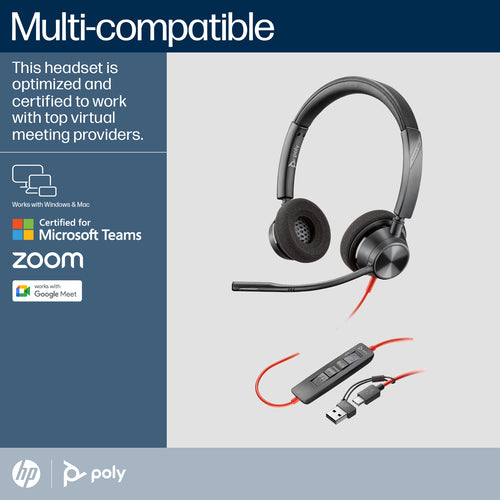 Headset HP Poly Blackwire 3320 Stereo USB-C 20-20000 Hz Wired - 8X220AA
