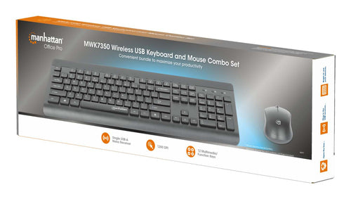 Manhattan MWK7350 Wireless Keyboard and Mouse Combo - Black - Full-Size - 1200 dpi