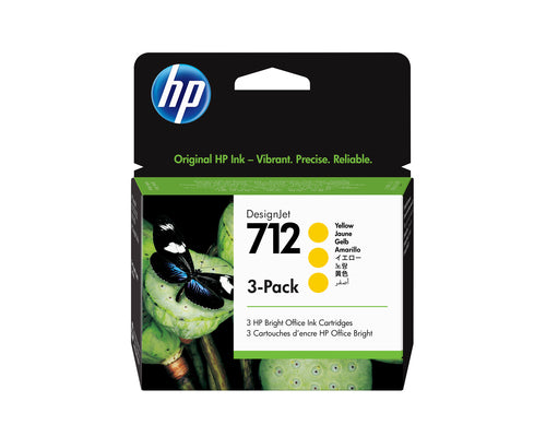Ink Cartridge HP 712 29-ml Yellow 3-Pack for DesignJet T210 T230 T250 T630 T650 - 3ED79A