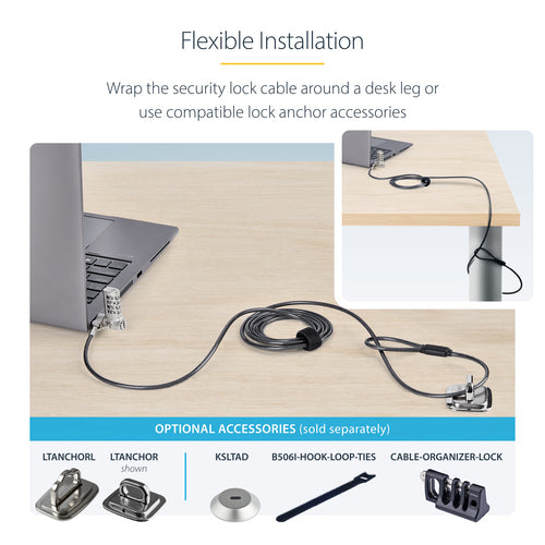 Cable Lock 6.6ft for Laptop Security - StarTech.com Universal Laptop Lock TAA Compliant