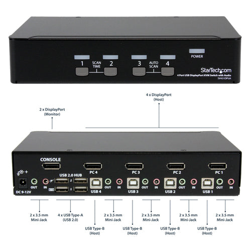 KVM Switch StarTech.com SV431DPUA 4-Port USB DisplayPort 3840x2400 - SV431DPUA