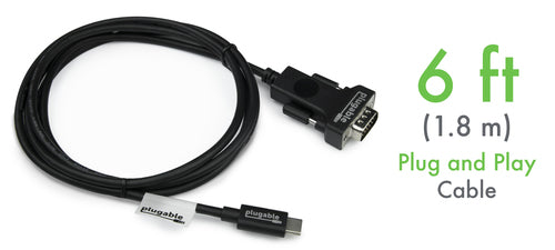 USB-C to VGA Cable 6 Feet Plugable Technologies 1920x1080 60Hz Driverless Adapter