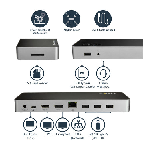 StarTech.com DK30CHDDPPD laptop dock/port replicator