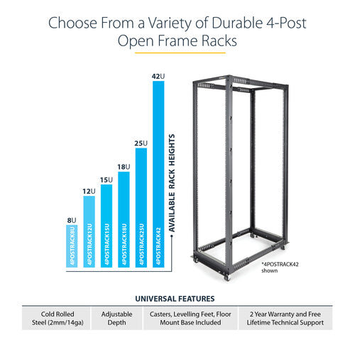 Server Rack StarTech 4POSTRACK25U 25U Mobile Open Frame 544.3 kg - 4POSTRACK25U