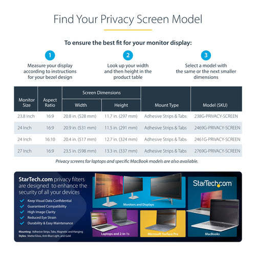Privacy Screen StarTech 24-Inch Reversible Filter 16:10 Glossy