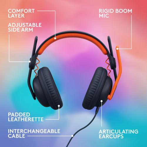 Headset Logitech Zone Learn Wired Education 192g Blue Orange - 981-001389