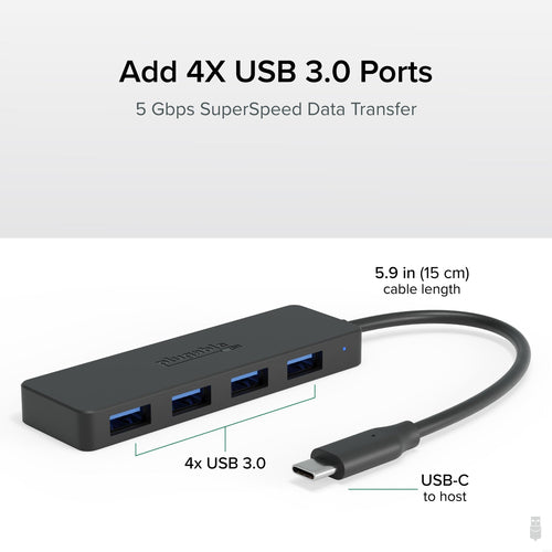 USB Hub Plugable Technologies USBC-HUB4A 4-Port USB 3.0 5000 Mbit/s Compact