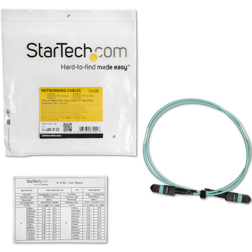 Fiber Optic Cable StarTech.com MPO12PL1M 1m MTP 12F OM3 Multimode 40G