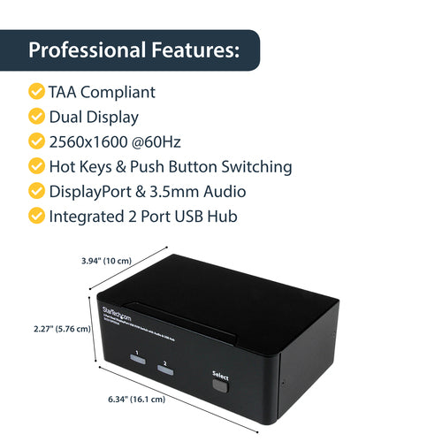 KVM Switch StarTech.com SV231DPDDUA 2 Port Dual DisplayPort 4K USB Hub - SV231DPDDUA