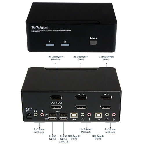 KVM Switch StarTech.com SV231DPDDUA 2 Port Dual DisplayPort 4K USB Hub - SV231DPDDUA