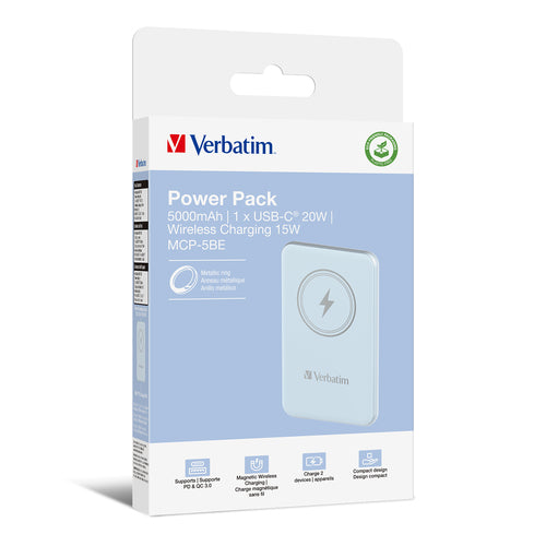 Magnetic Wireless Power Bank 5000mAh Verbatim Quick Charge 3.0 Blue