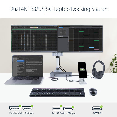 Thunderbolt 3 USB-C Docking Station Dual 4K 60Hz StarTech.com 96W Power Delivery