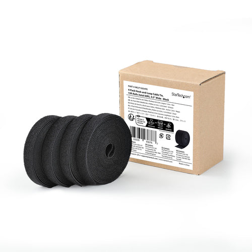 Cable Organizer StarTech.com HKLP15054PK 15ft 4-Pack 0.5in Wide Reusable Black - HKLP15054PK