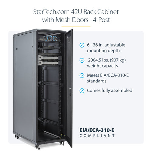 42U Server Rack Cabinet 4-Post Industrial Network Storage 907 kg Capacity
