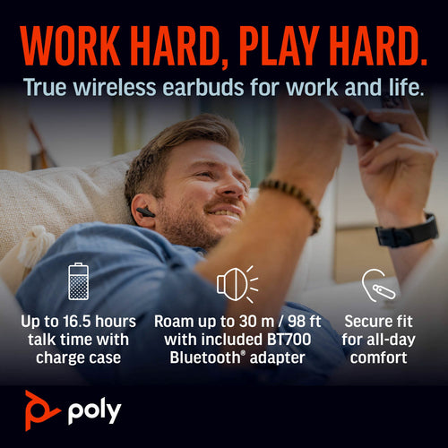 Wireless Earbuds HP Poly Voyager Free 60+ UC Carbon Black Bluetooth with Touchscreen Case - 7Y8G4AA