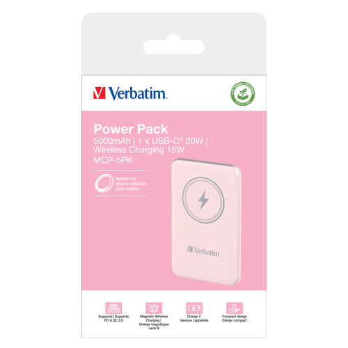 Magnetic Wireless Power Bank 5000mAh Verbatim Quick Charge 3.0 Pink