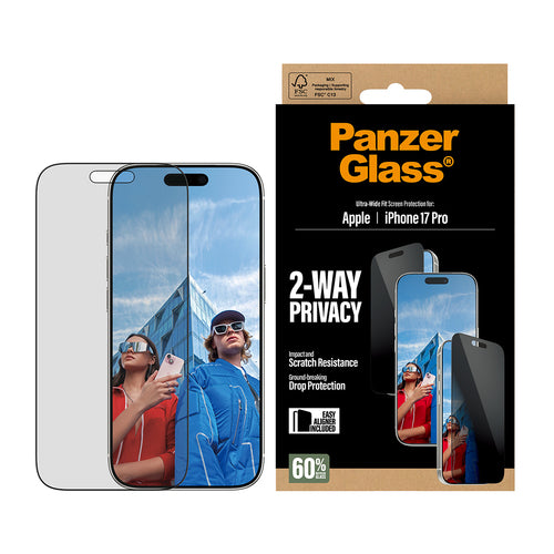 PanzerGlass ® 2-Way Privacy Screen Protector iPhone 17 Pro | Ultra-Wide Fit w. EasyAligner