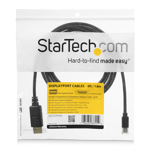 DisplayPort Cable StarTech.com MDP2DPMM10 10ft 4K Mini DP to DP Adapter - MDP2DPMM10