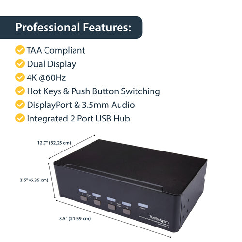 KVM Switch StarTech.com SV431DPDDUA2 4-Port Dual DisplayPort 4K 60Hz Rack-Mountable - SV431DPDDUA2