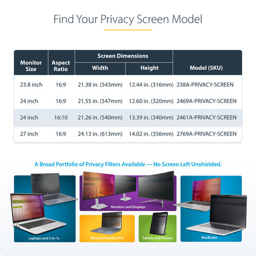 24 Inch StarTech Glossy Privacy Screen Monitor Filter 16:10 Anti-Fingerprint