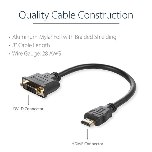 Video Cable Adapter StarTech.com 8in HDMI to DVI-D Male to Female 0.2m - HDDVIMF8IN