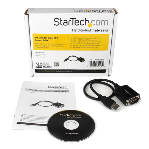 USB to RS232 Adapter Cable StarTech 1ft COM Retention Black