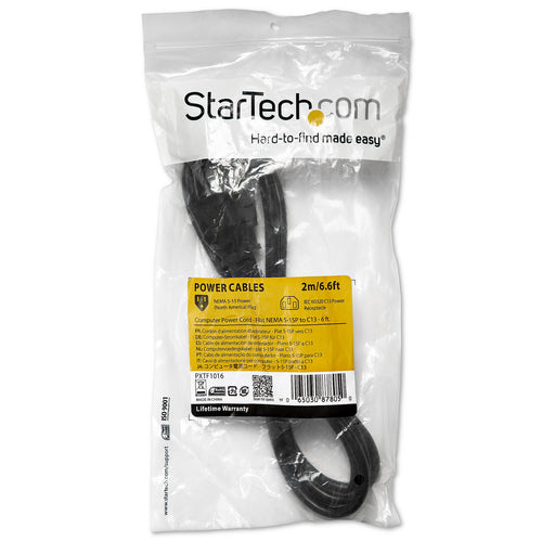 Power Cable StarTech.com PXTF1016 6ft Flat NEMA 5-15P to C13 10A 125V