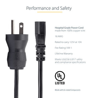 Power Cable StarTech.com PXTMG10110 10ft Hospital Grade 18AWG NEMA 5-15P C13