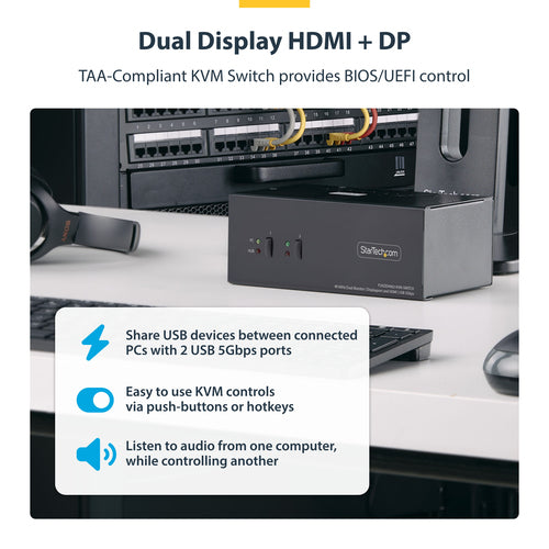 KVM Switch StarTech.com P2ADDH462 4K Ultra HD 36W - P2ADDH462-KVM-SWITCH