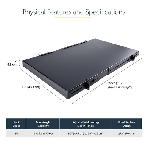 Adjustable Rack Mount Shelf StarTech.com ADJSHELFHD 330lbs 19.5-38in Depth Steel - ADJSHELFHD