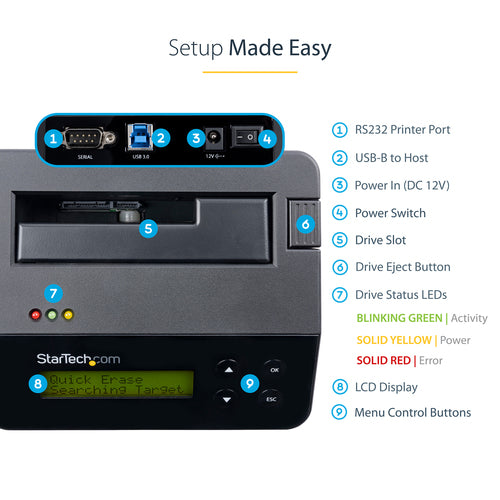 HDD SSD Eraser StarTech.com Single Bay USB 3.0 9 Erase Modes