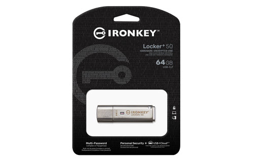USB Flash Drive Kingston IronKey Locker+ 50 64GB AES 256-bit Encryption 145 MB/s