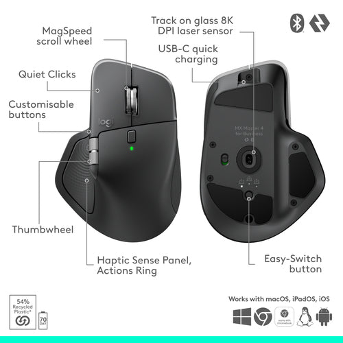 Mouse Logitech MX Master 4 8000 DPI Wireless Bluetooth Right-Hand Graphite - 910-007617