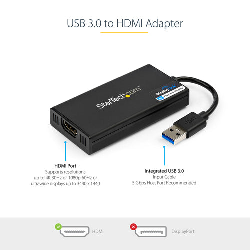 USB Graphics Adapter 4K Ultra HD HDMI DisplayLink Certified USB 3.0 Type-A for Mac & Windows