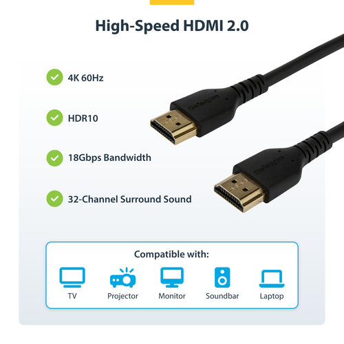 HDMI Cable StarTech.com RHDMM2MP 6ft 4K 60Hz Slim with Ethernet - RHDMM2MP